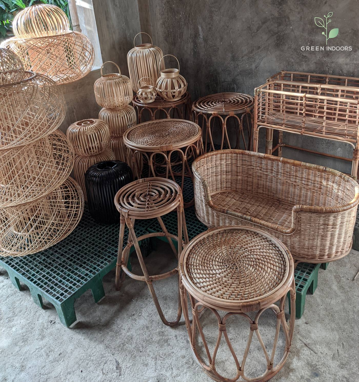 Green Indoors lanterns and chairs