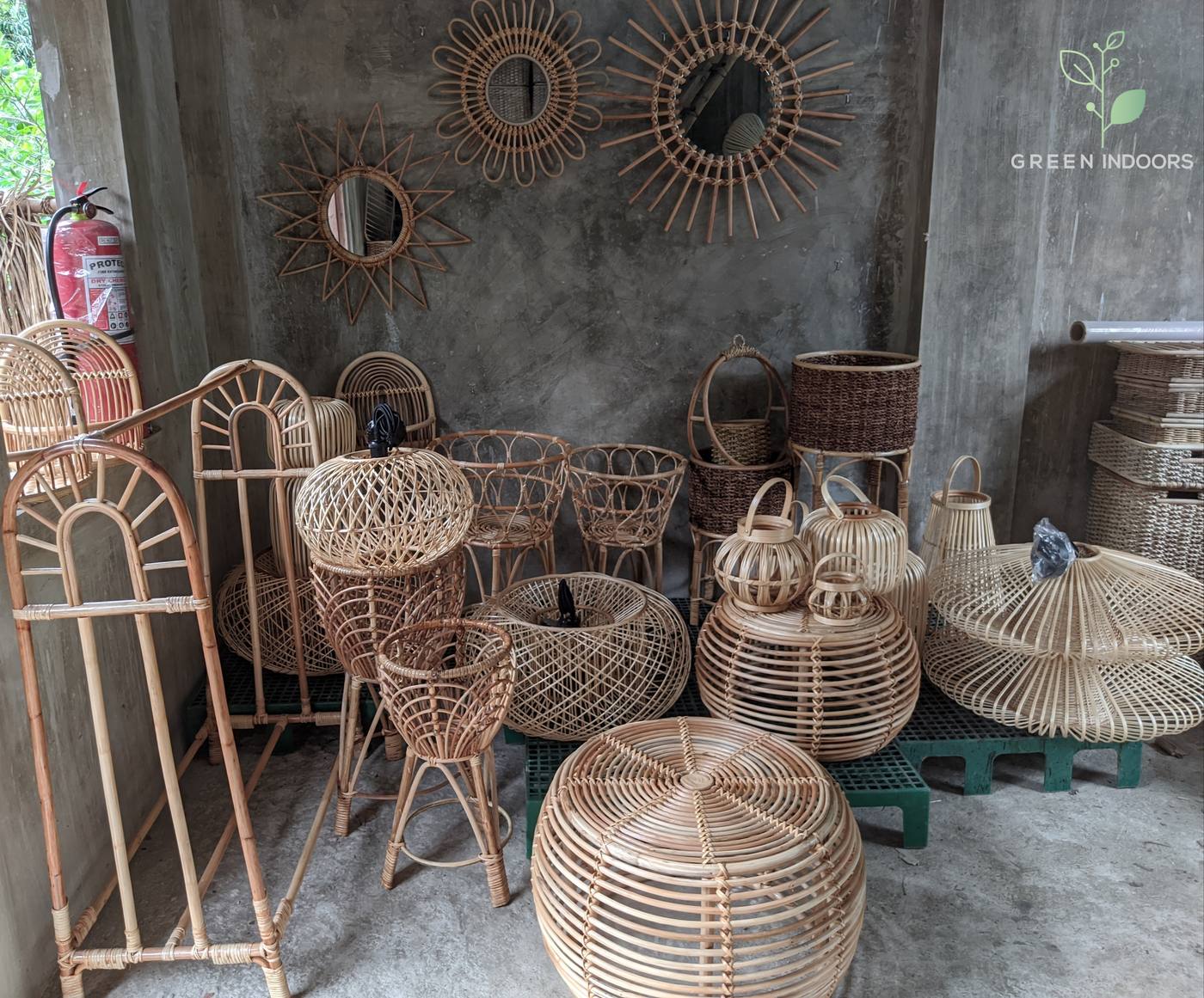 Green Indoors mirrors on wall