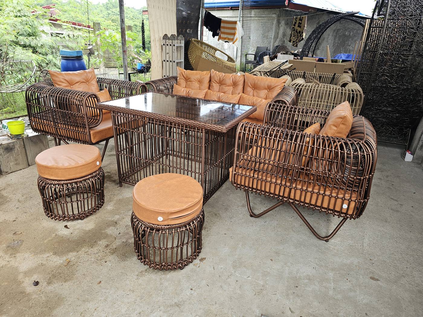 Copper rattan lounge